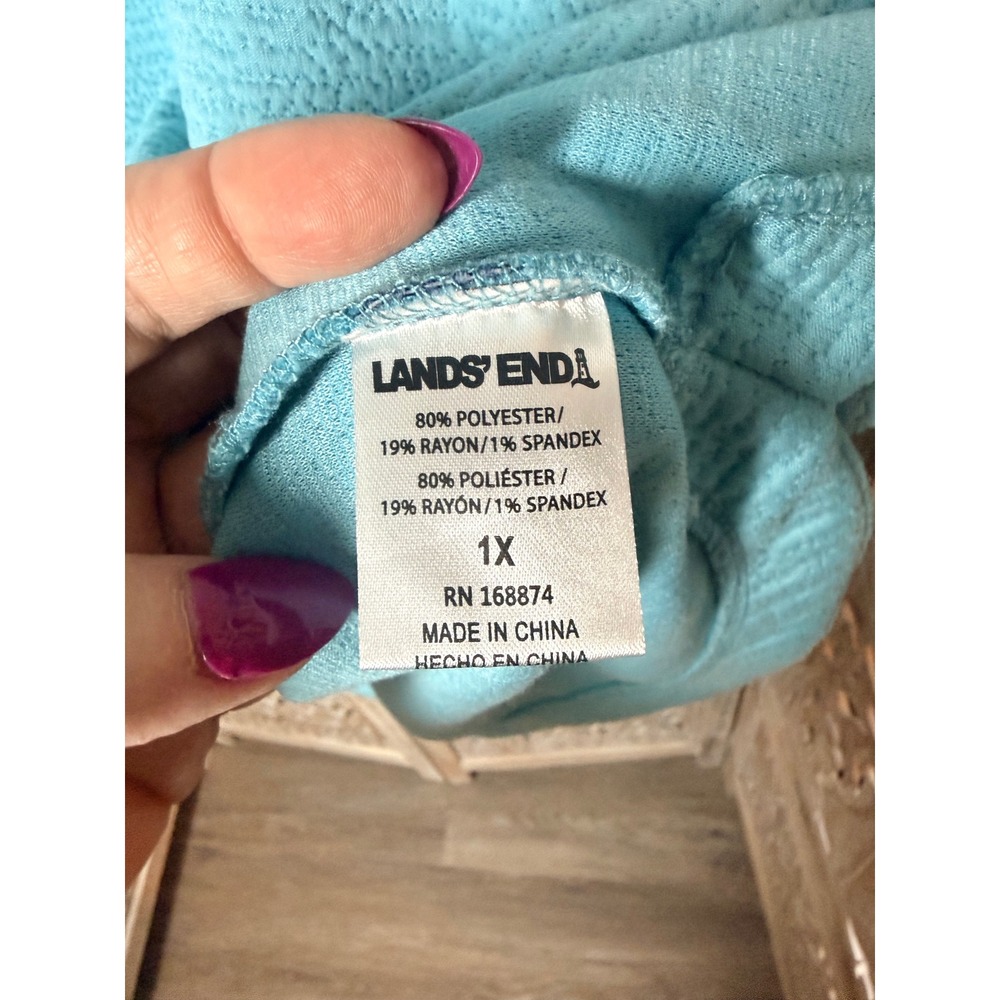 Lands End Womens Turquoise Blue Cowl Neck Textured Tunic Top Thumbholes 1X - Picture 4 of 8